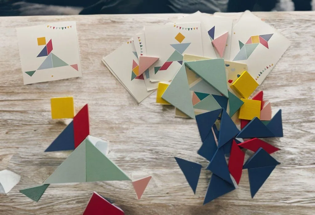 Holz Lernspiel Set – Zahlen, Uhrzeit oder Tangram (Auswahl)